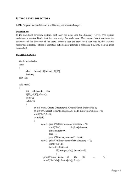 single level directory - B) TWO LEVEL DIRECTORY AIM: Program to ...