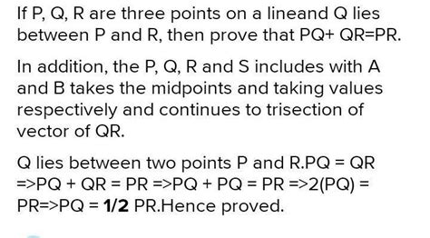 if a point Q lies between two points P and R such that PQ=PR,prove that ...