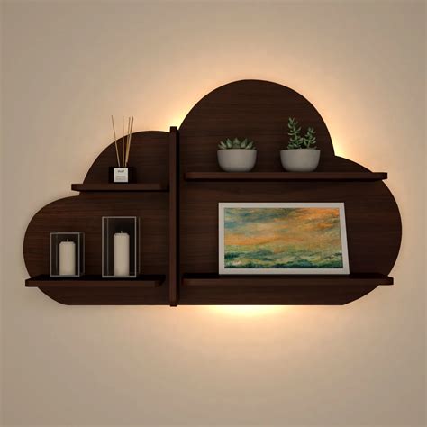Cloud Shape Backlit Wood Wall Shelf / Book Shelf / Night Light, Walnut ...