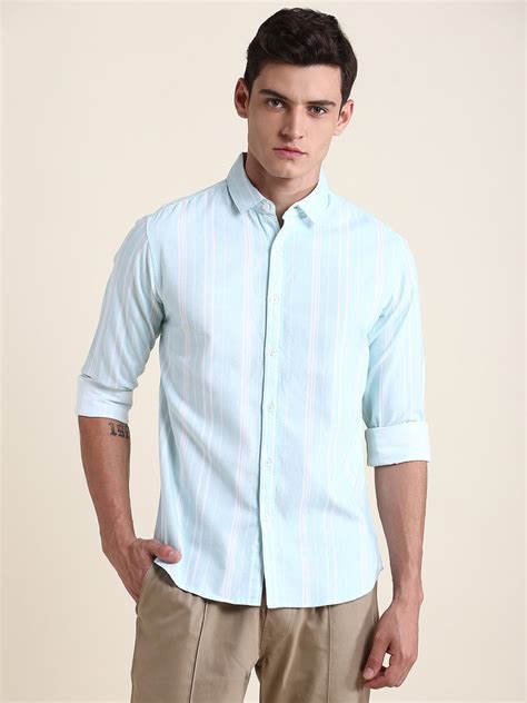 Men's Sage Green Striped Slim Fit Casual Shirt – DENNIS LINGO