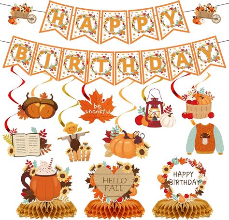 Amazon.com: Yoyuspy Fall Birthday Party Decorations, 13PCS Fall Happy ...