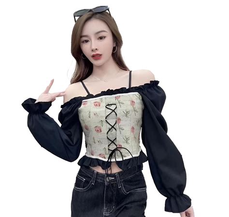 Buy ICW Women Korean Retro Style Vintage Floral Jacquard Lace-Up Off ...