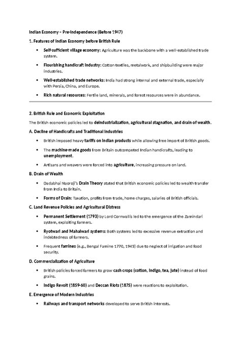 Indian Economy notes - Indian Economy – Pre-Independence (Before 1947 ...