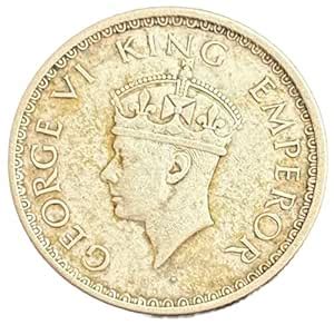 1940 British India Silver Half Rupee Coin, George VI Era, Bombay Mint ...