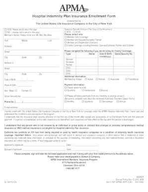 Hospital Indemnity Plan Insurance Enrollment Form - Blank Fillable ...