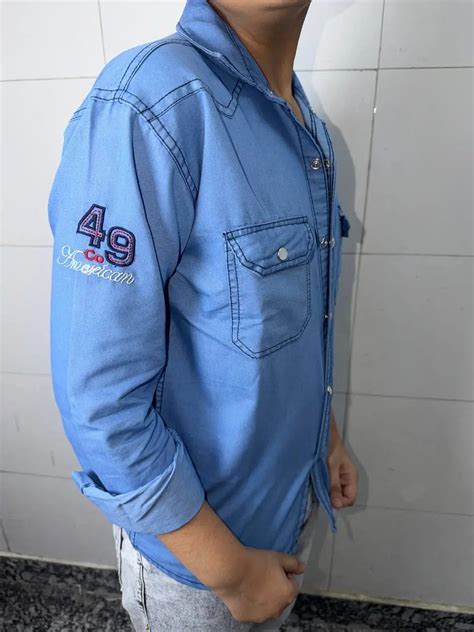 Boys Printed Double Pocket Light Blue Denim Shirt – Doubleone