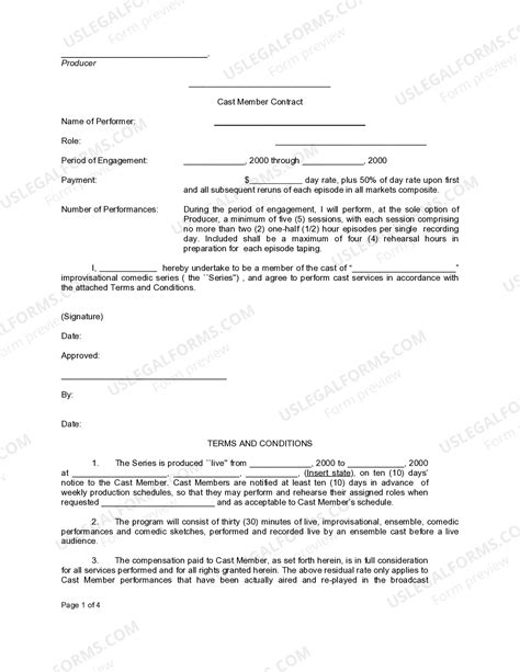 Cast Member Contract | US Legal Forms