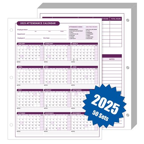Relithick 50 Pcs 2025 Attendance Calendar Card Stock Paper 2025 ...