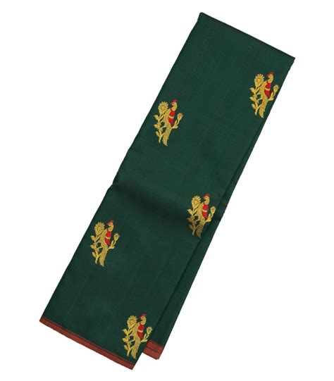 Bottle Green Handloom Kanchipuram Silk Saree With Meena Buttas-KA12739
