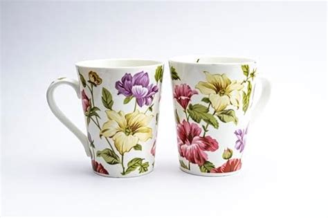 GOLDEN QUEEN'S Ceramic Floral Print - Milk & Coffee Mug, 300 Ml - Set ...