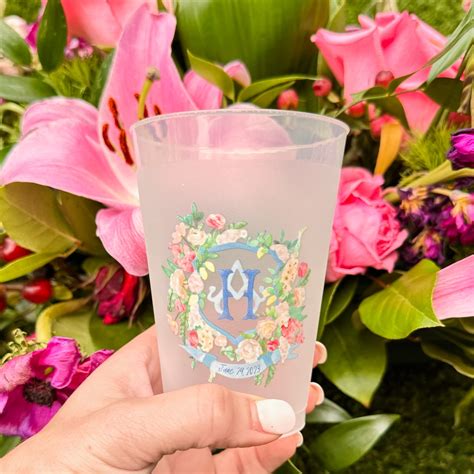 Custom Floral Monogram Crest Shatterproof Cups - GB Design House