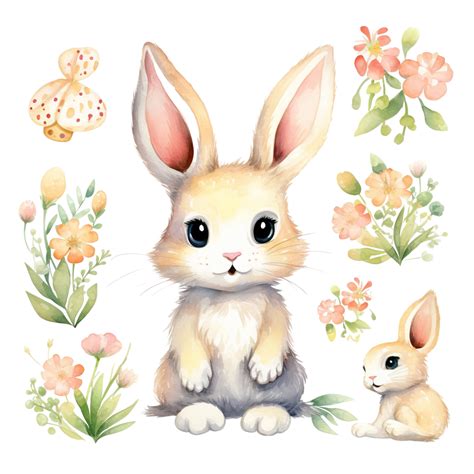 Cute Bunny Rabbit Clipart Watercolor Easter Ai Generative, Easter ...