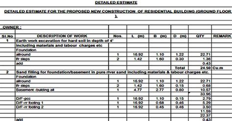Estimate for the Projected new Construction or Residential Building