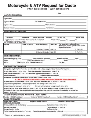 Fillable Online Motorcycle Printable Quote Form Fax Email Print - pdfFiller
