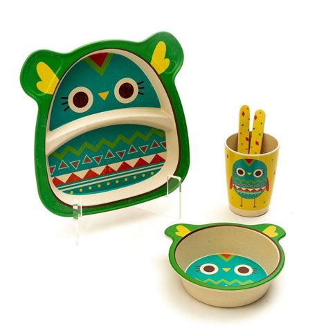 Kids 5 Piece Bamboo Fibre Eco-Friendly Meal Set - Crazy Chicken (Multi ...