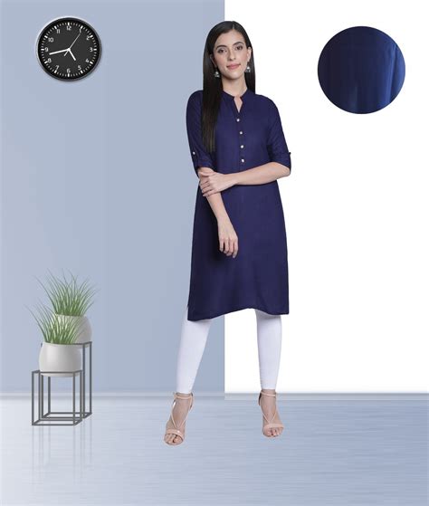 Women’s Rayon Solid Plain Straight Kurti (Navy Blue) – Fabclub