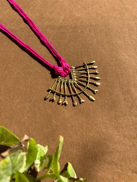 Pink Tribal Tikon Long Dhokra Necklace – Taana Bana | The Boho Ethnic ...
