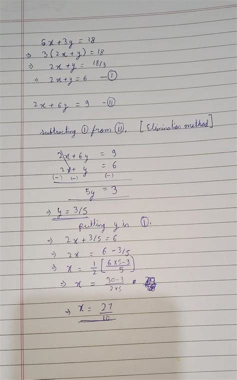 solve following simultaneous equation 6x+3y=18,2x+6y=9 - Brainly.in