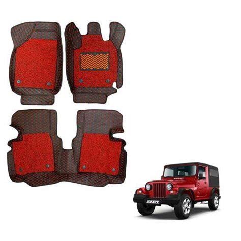 Mahindra Thar Deluxe 7D Boot Mat - Black with Red Colour