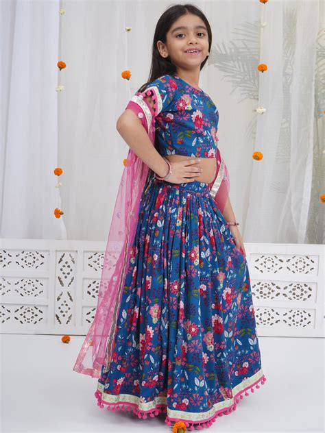 Girls Royal Blue Lehenga Blouse Set with Handcrafted Tassels| Festive ...