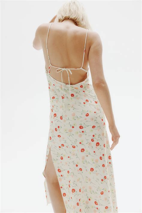 Tie-detail maxi dress - Cream/Floral - Ladies | H&M IN