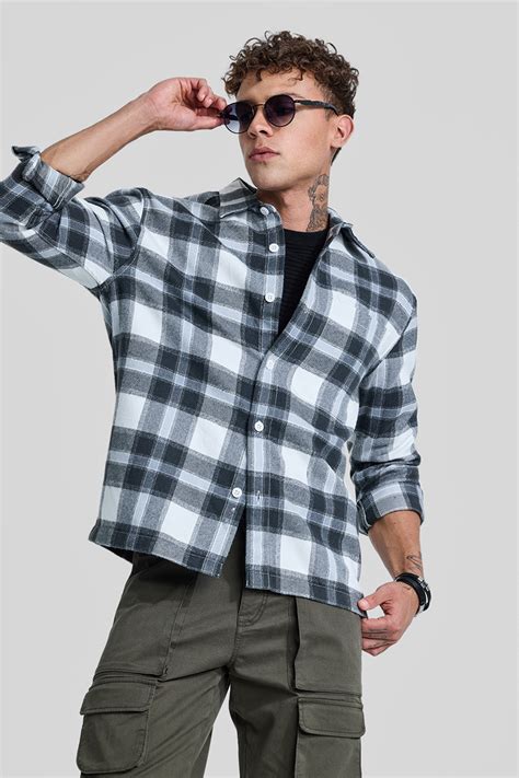 Buy Men's Grey Plaid Box Fit Flannel Shirt Online | Snitch – SNITCH