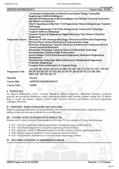 Applied Mathematics Course Notes - 312301 (Semester 2) - Studocu