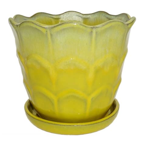 allen + roth Round 5.51-in W x 5.31-in H Yellow Ceramic Planter at ...