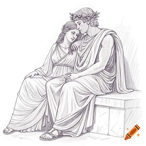 Sketch of Aphrodite and Ares with Eros on Craiyon