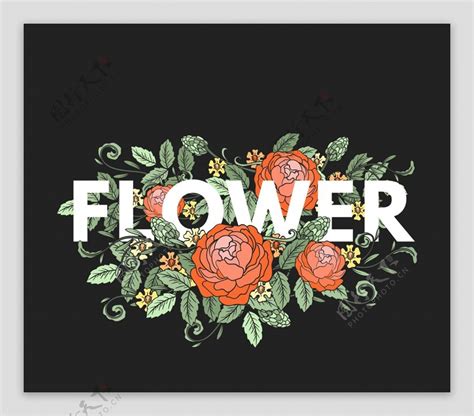 玫瑰花装饰花卉艺术字图片素材-编号39417720-图行天下