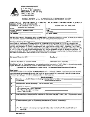 Medical Report for CalPERS Disabled Dependent Benefit - Blank Fillable ...