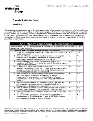 2014-2026 Form Wolfsberg Group Anti-Money Laundering Questionnaire ...