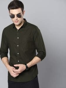 Dennis Lingo Men Solid Casual Dark Green Shirt - Buy OLIVE Dennis Lingo ...