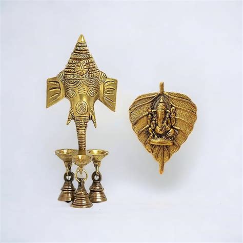 Buy Bhavya Art® Wall Hanging Lord Ganapati Diya, Bells Handmade Golden ...