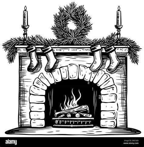 Christmas Stockings Fireplace Drawing