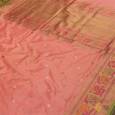 Peach Pure Katan Silk Banarasi Handloom Saree - Tilfi