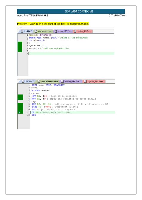 SOP ARM CORTEX M3 Keil Programs: ALP for Basic Arithmetic Operations ...