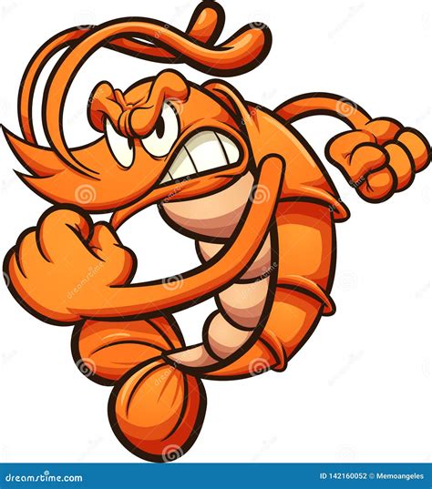 Angry Cartoon Shrimp with Big Fist Stock Vector - Illustration of layer ...