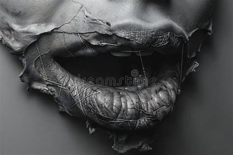 A Black and White Photograph of the Mouth with Stitches from Being Sewn ...