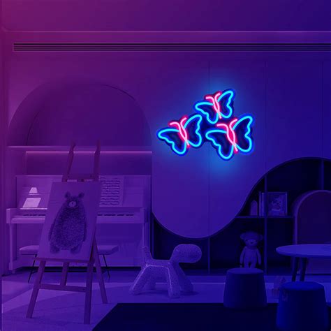 Buy Butterfly Neon Sign - Blue/Pink Three Butterfly Neon Light for Wall ...