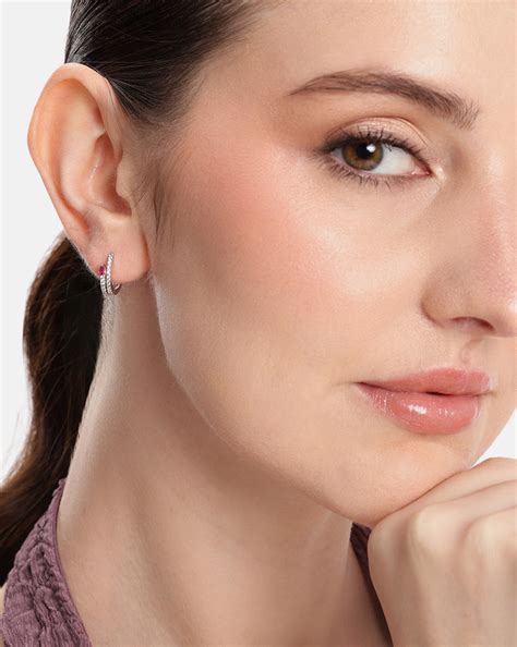 Rhodium Plated Ruby Red Studded Mini Hoop Earring – Carlton London Online