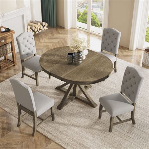 Buy Merax 5 Piece Kitchen Dining Table Set, Wood Round Dining Table Set ...
