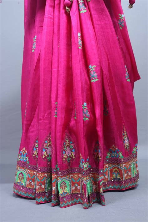 Rani Pink Printed Silk Saree with Traditional Paisley Floral Border ...
