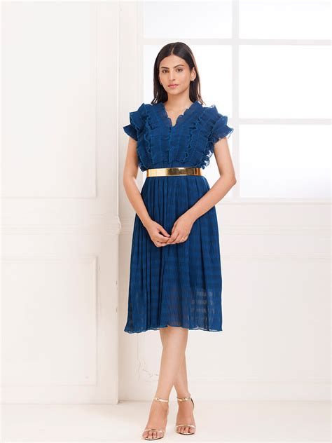 Petunia Blue Ruffle Pleated Dress – Ragavi