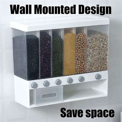 Wall Mounted Dry Food Dispenser - Whole Grains Rice Bucket Rice Storage ...