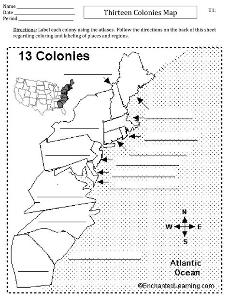 Map Of The Thirteen Colonies Labeled