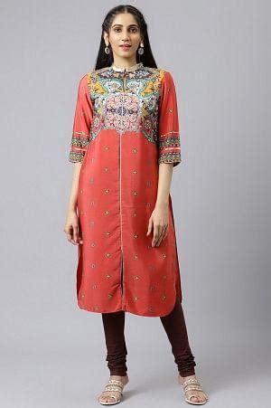 Buy Red Multi Coloured Straight kurta @ 2999 | W for woman – wforwoman
