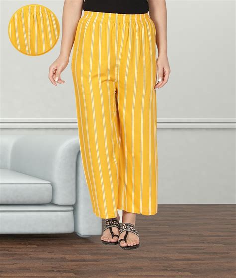 Women Rayon Striped Free Size Palazzo (Mustard Yellow) – Fabclub