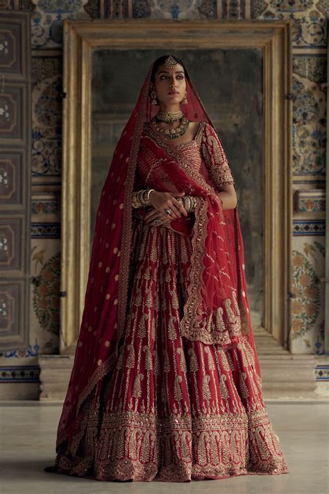 Nitika Gujral - Red Beadwork Lehenga Choli Set - Elahe