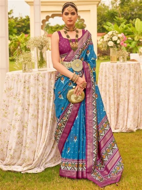 Buy Blue Sequins Silk Reception Wear Saree From Ethnic Plus